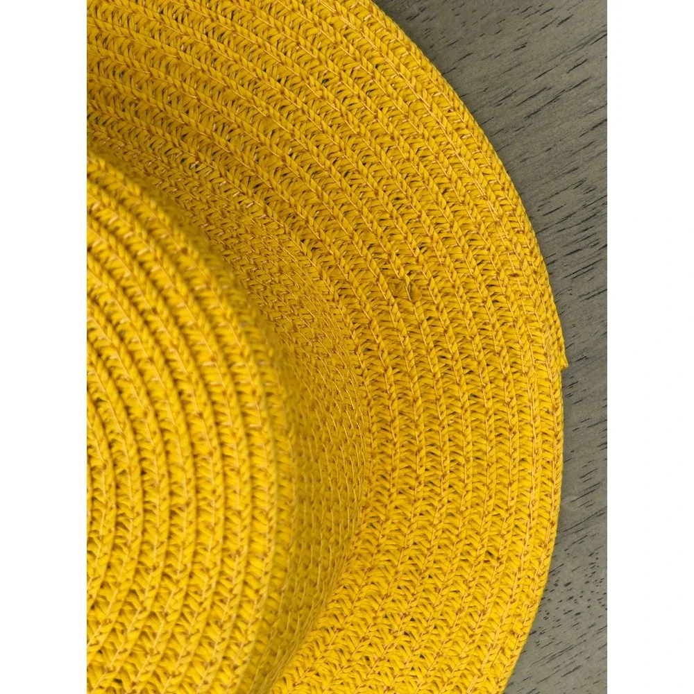 Yellow Straw Sun Hat Kids Boater Flat Top Cottagecore Coastal Y2K